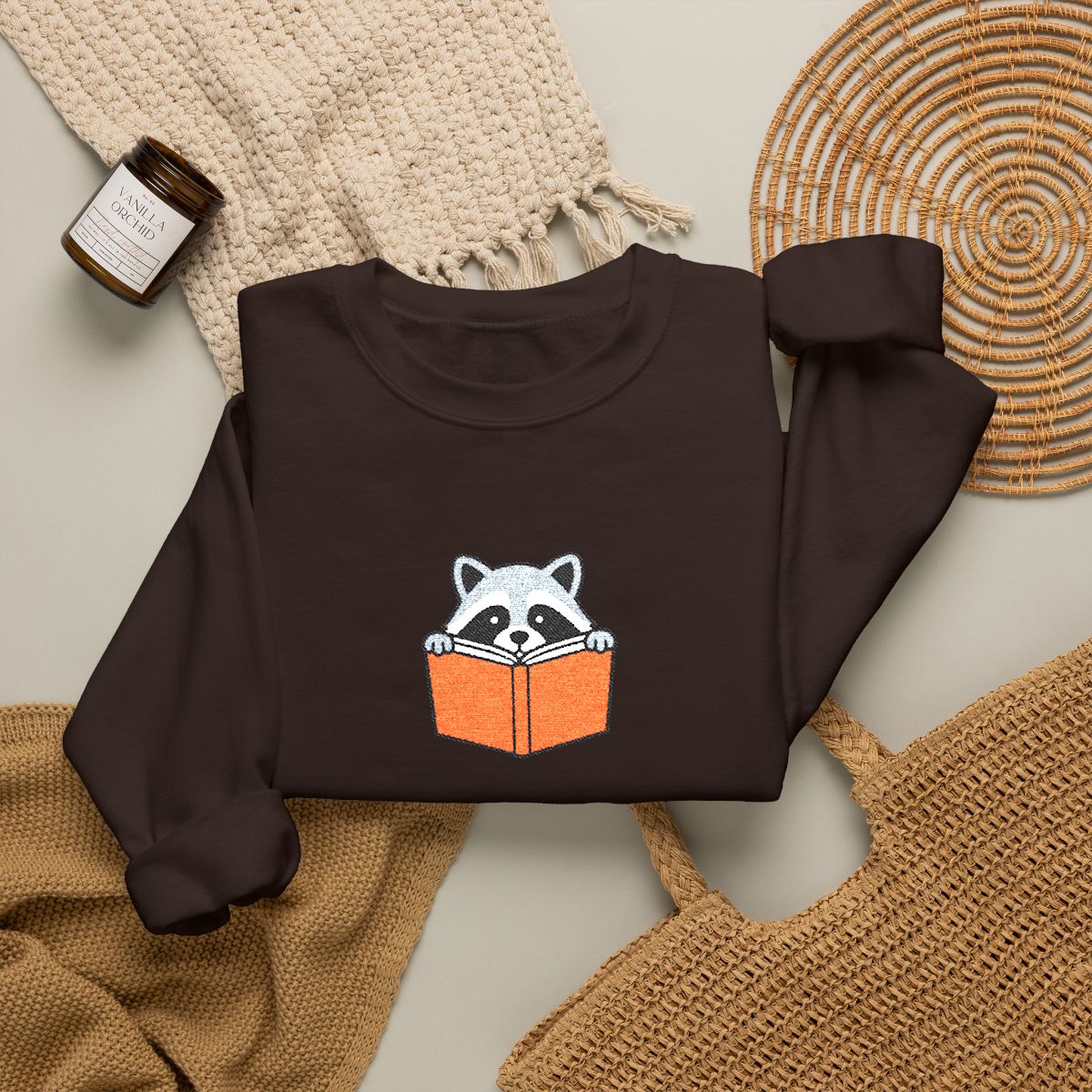 Reading Raccoon Embroidered Sweatshirt