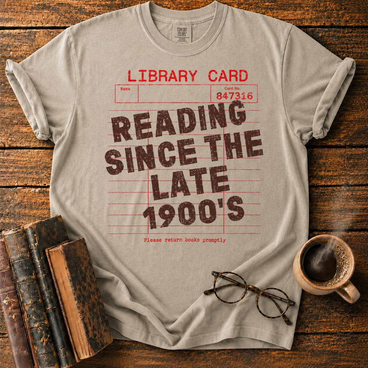 Reading Since Late 1900s T-Shirt in Khaki – BooksThreads