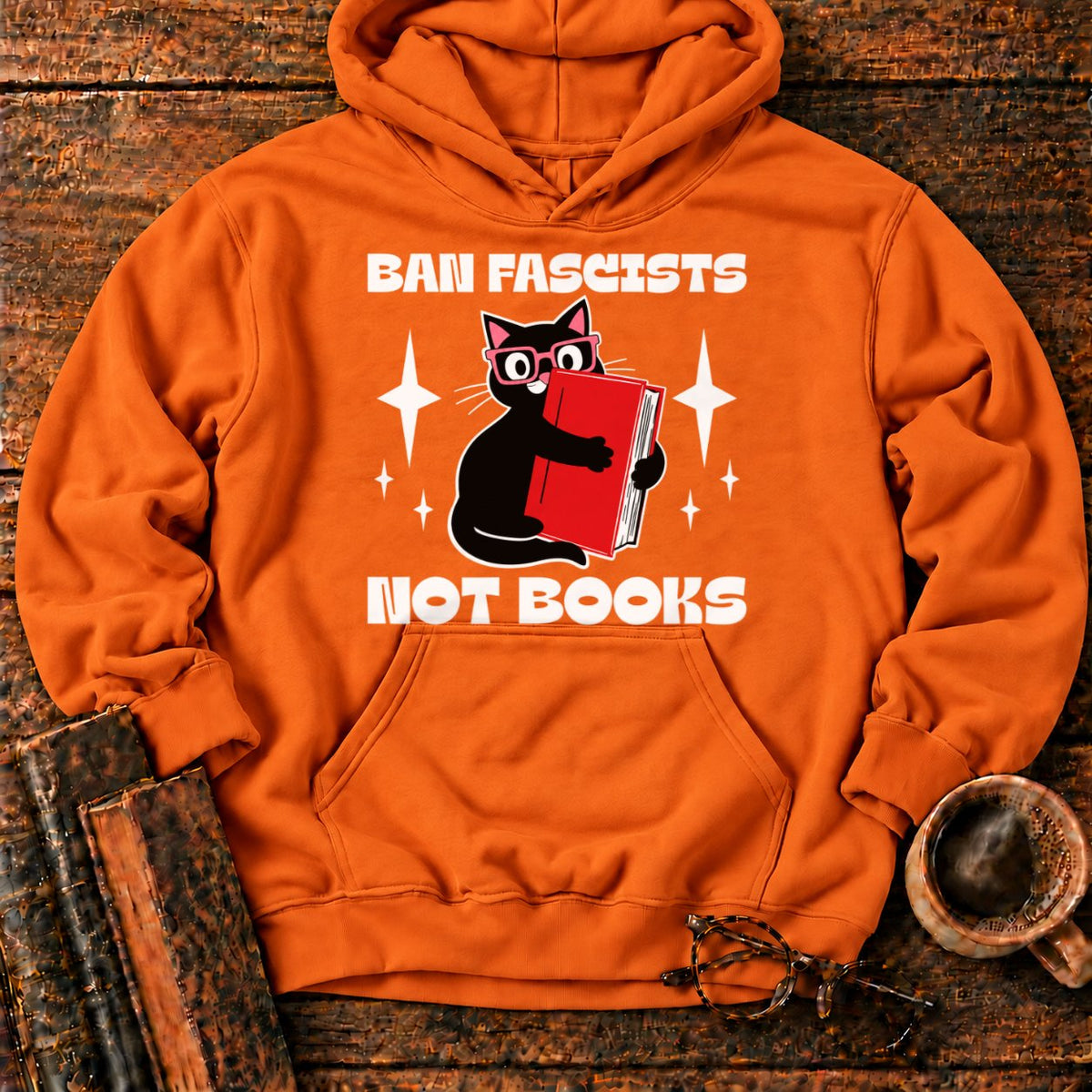 Retro Cat Hugging A Red Book Hoodie in Orange – BooksThreads