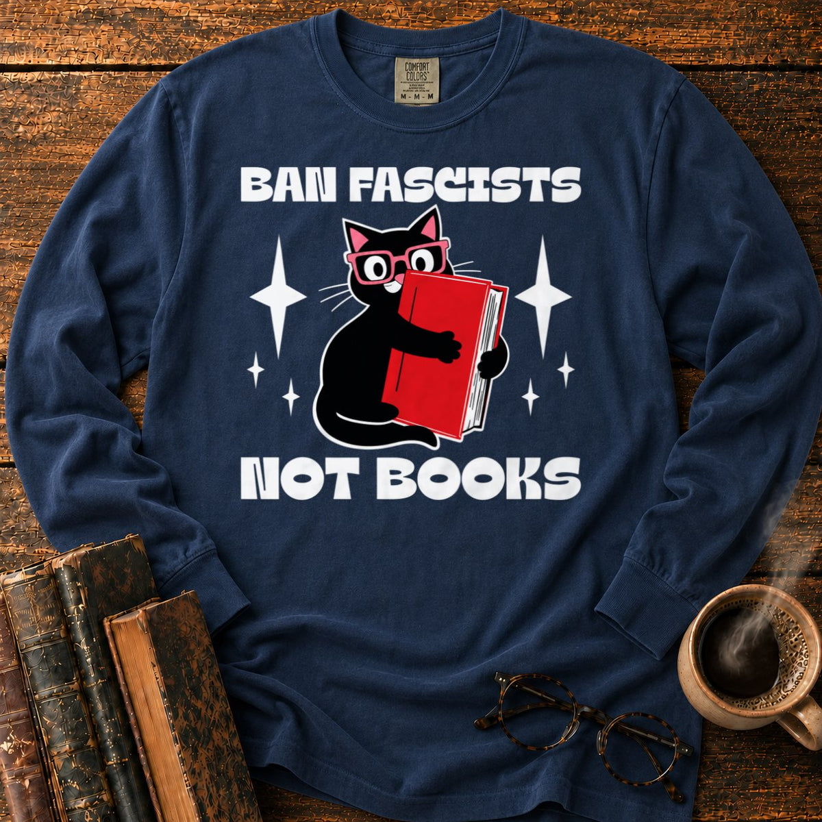 Retro Cat Hugging A Red Book LS T-Shirt in Midnight – BooksThreads
