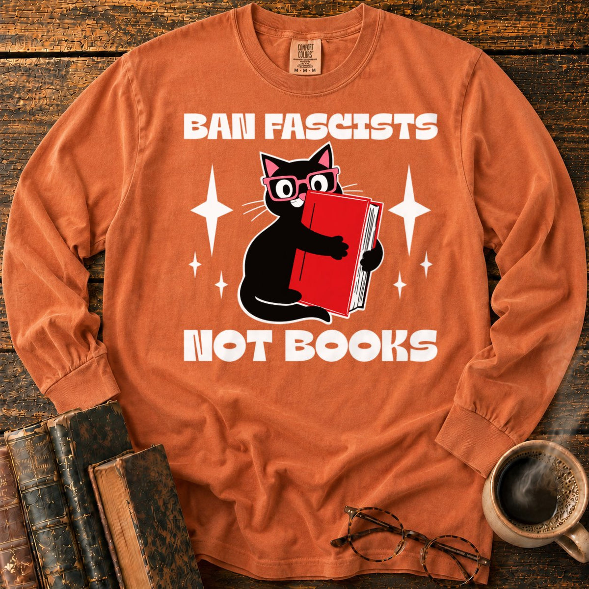 Retro Cat Hugging A Red Book LS T-Shirt in Yam – BooksThreads