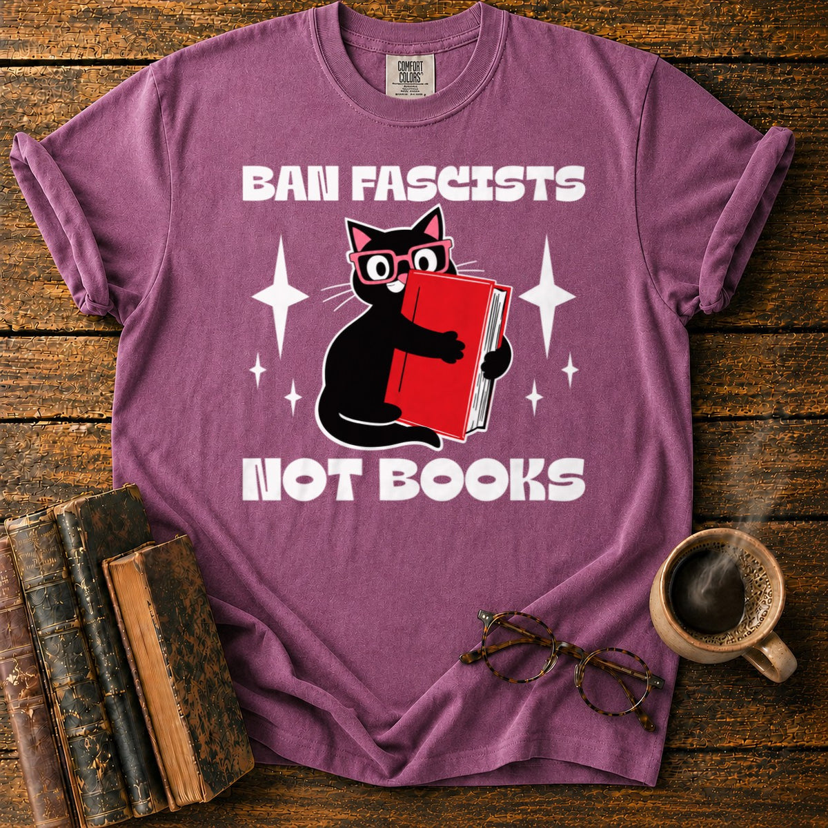 Retro Cat Hugging A Red Book T-Shirt in Berry – BooksThreads