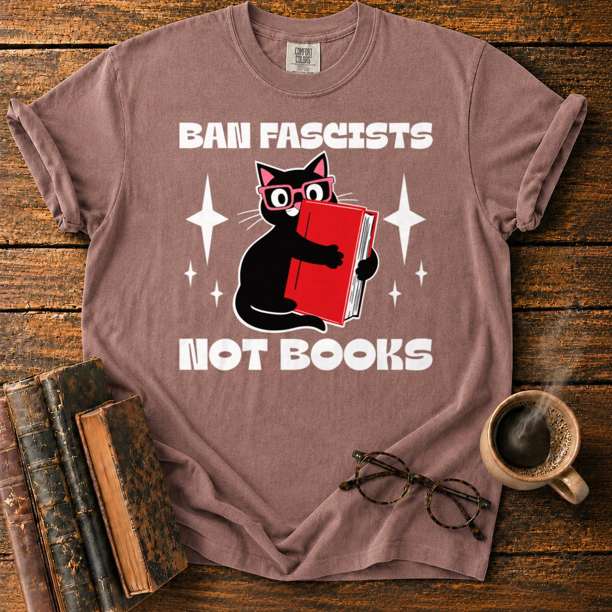 Retro Cat Hugging A Red Book T-Shirt in Espresso – BooksThreads