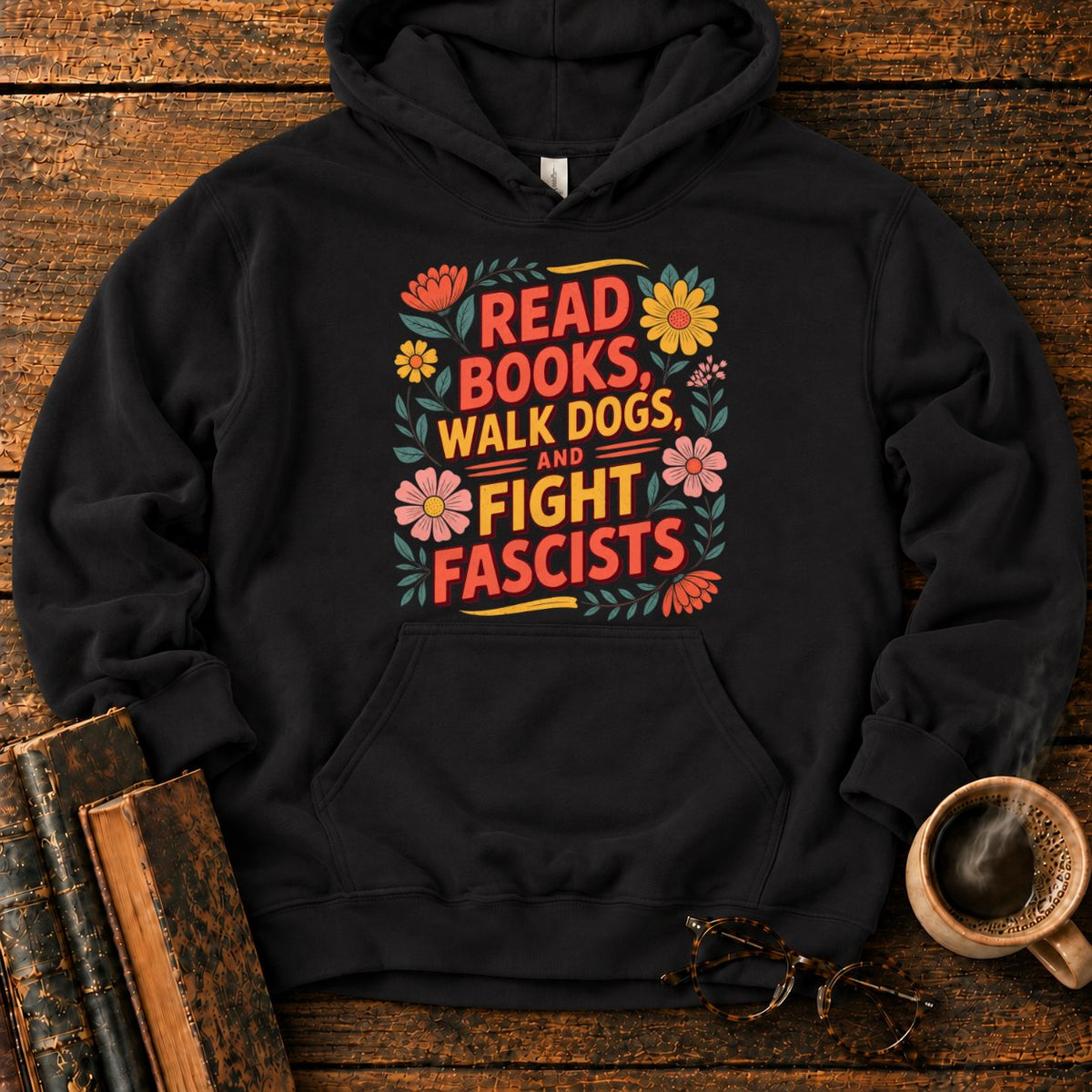 Retro Floral Slogan Hoodie in Black – BooksThreads