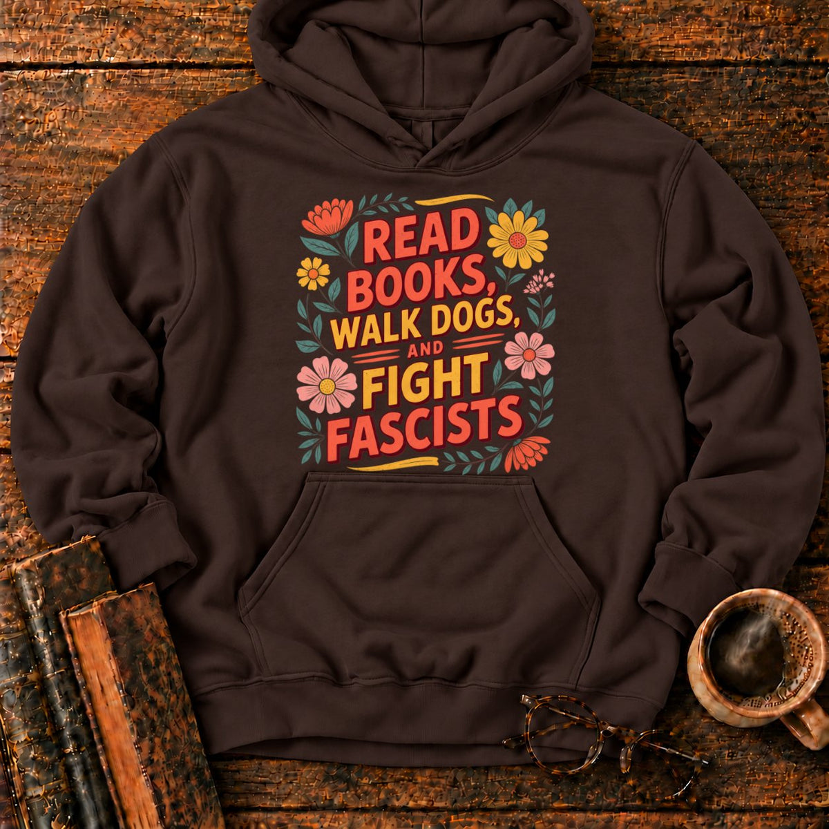 Retro Floral Slogan Hoodie in Dark Chocolate – BooksThreads