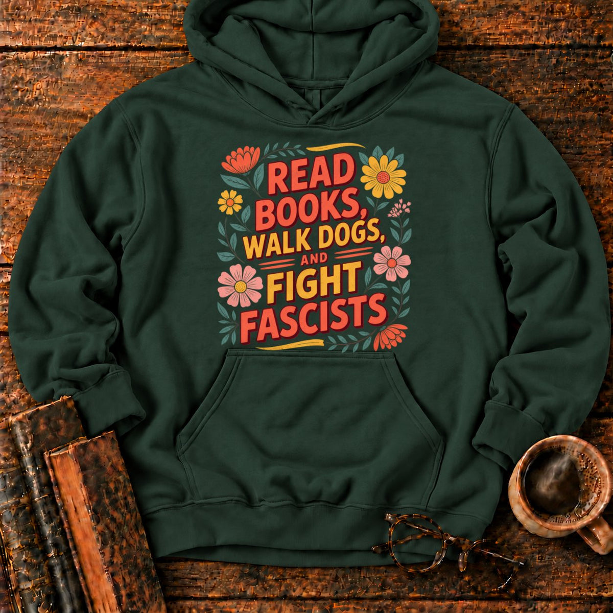 Retro Floral Slogan Hoodie in Forest Green – BooksThreads