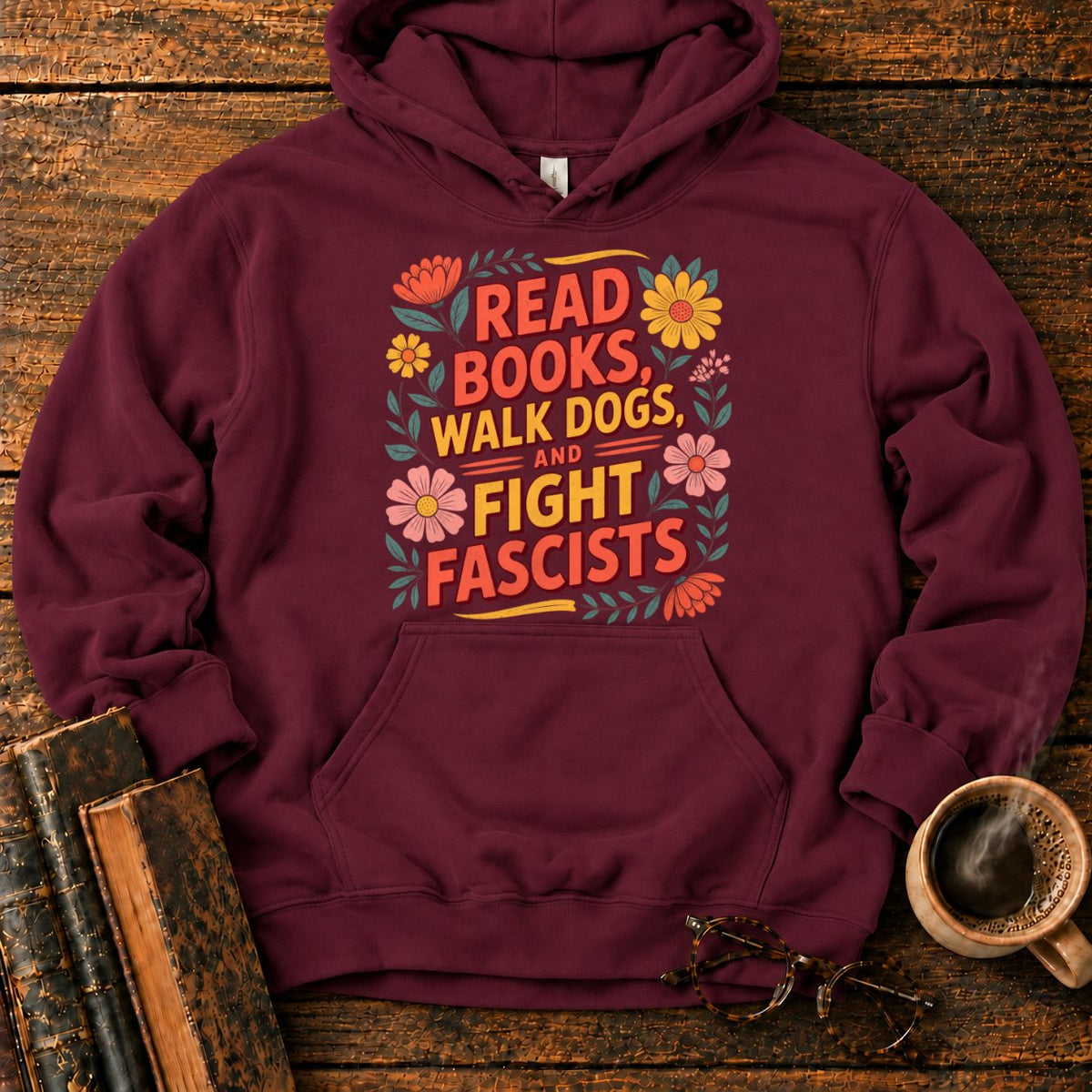 Retro Floral Slogan Hoodie in Maroon – BooksThreads
