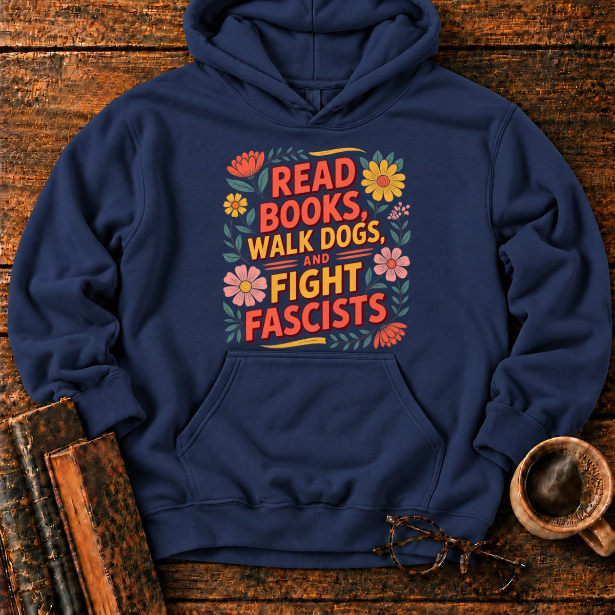 Retro Floral Slogan Hoodie in Navy – BooksThreads