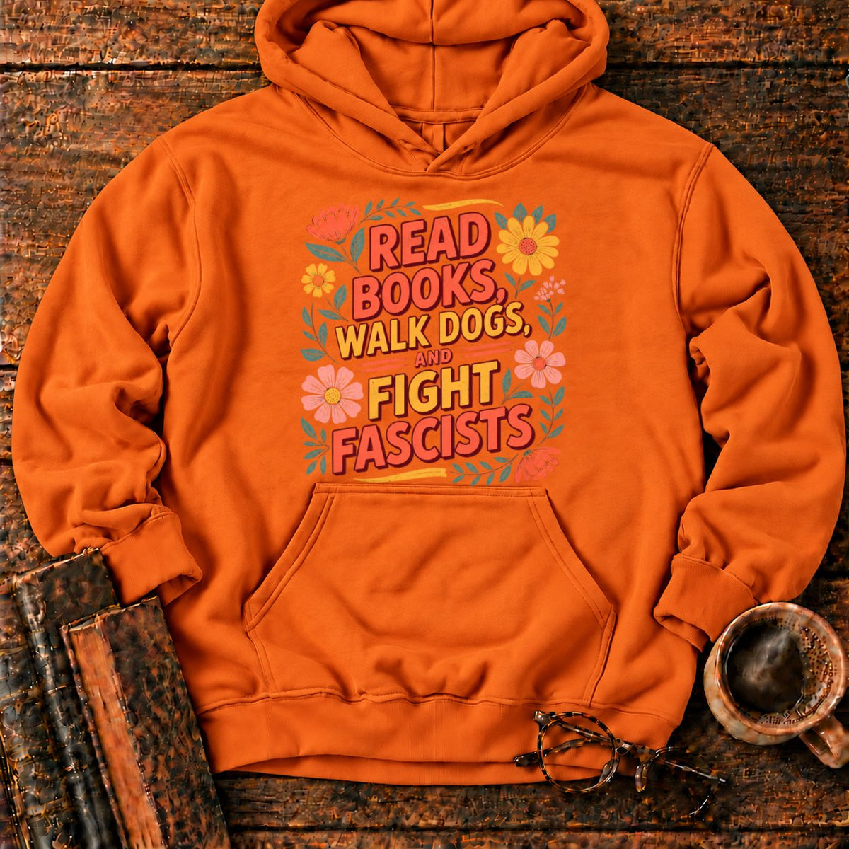 Retro Floral Slogan Hoodie in Orange – BooksThreads