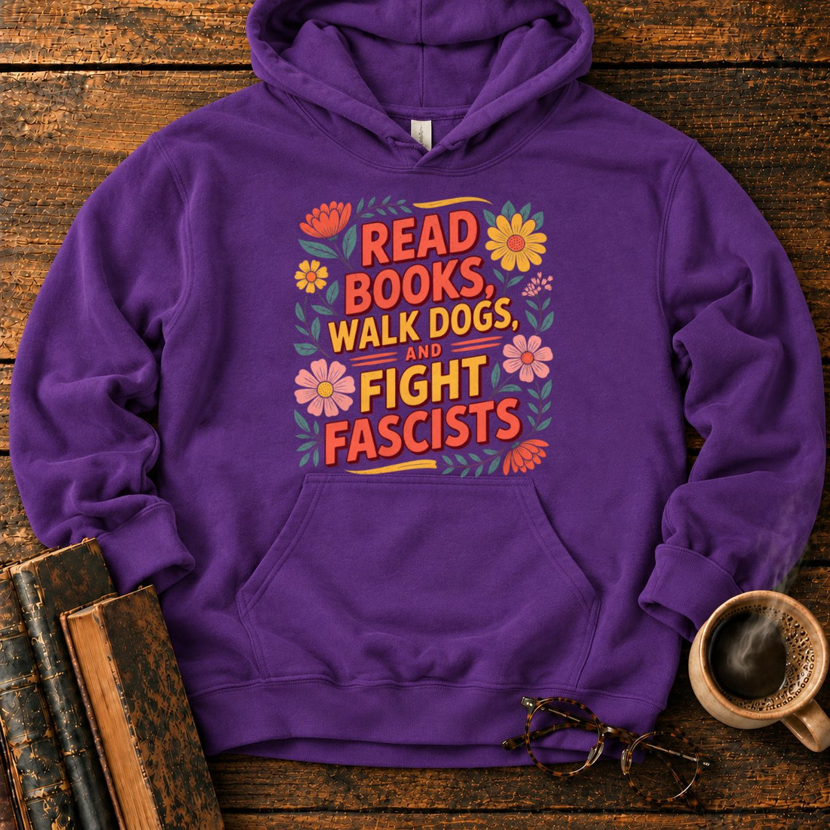 Retro Floral Slogan Hoodie in Purple – BooksThreads