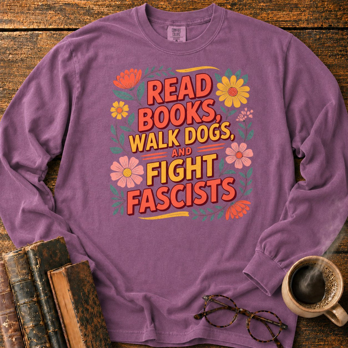 Retro Floral Slogan LS T-Shirt in Berry – BooksThreads