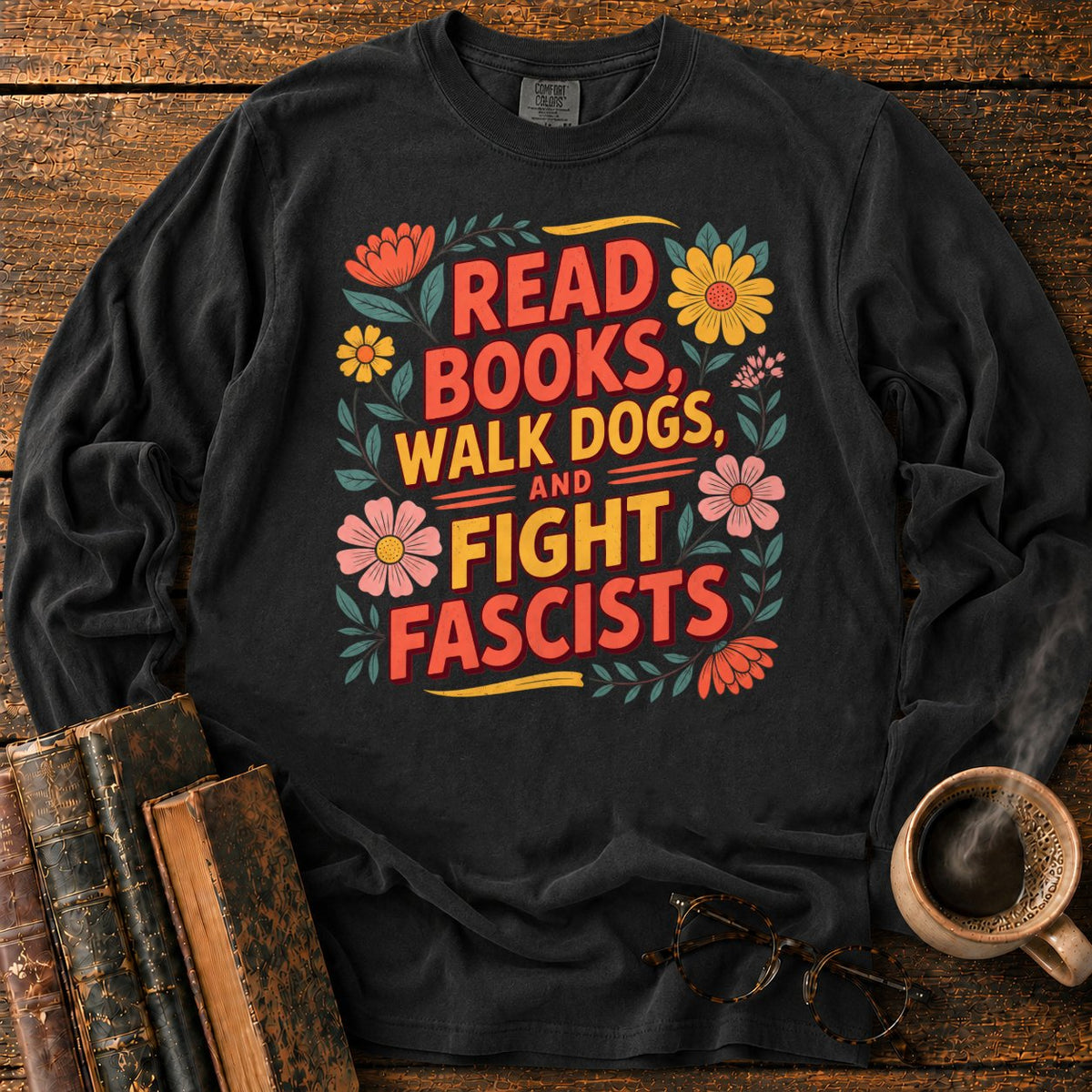 Retro Floral Slogan LS T-Shirt in Black – BooksThreads