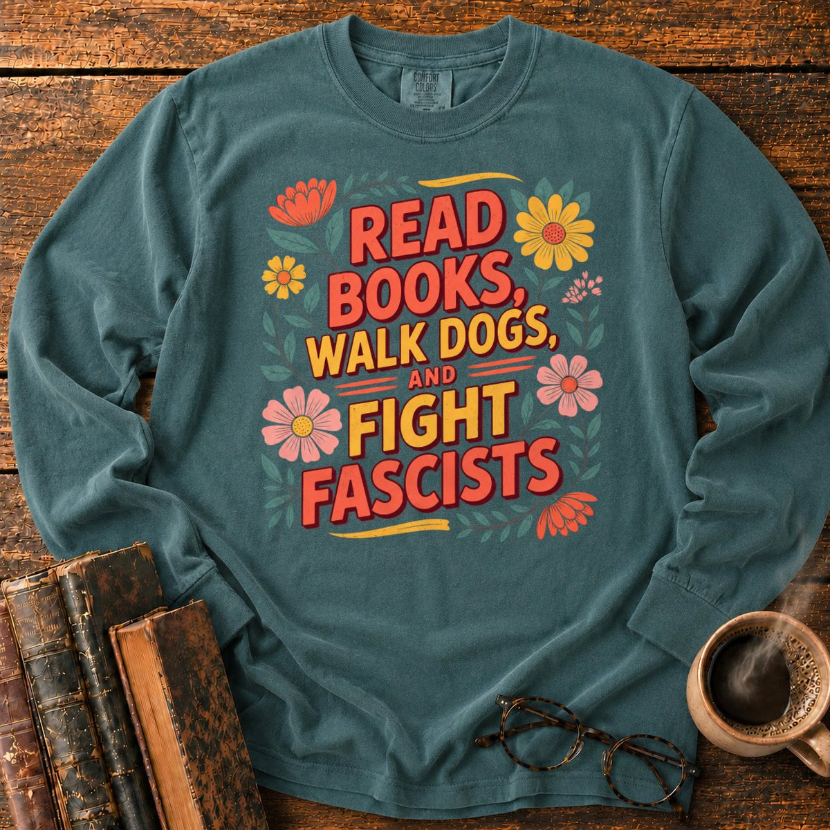 Retro Floral Slogan LS T-Shirt in Blue Spruce – BooksThreads