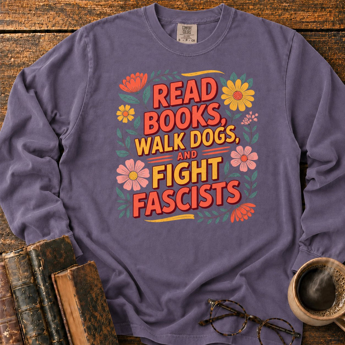 Retro Floral Slogan LS T-Shirt in Grape – BooksThreads