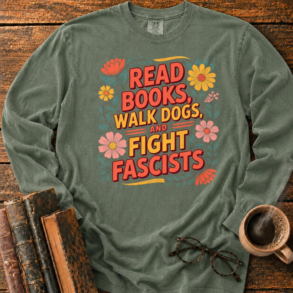 Retro Floral Slogan LS T-Shirt in Hemp – BooksThreads