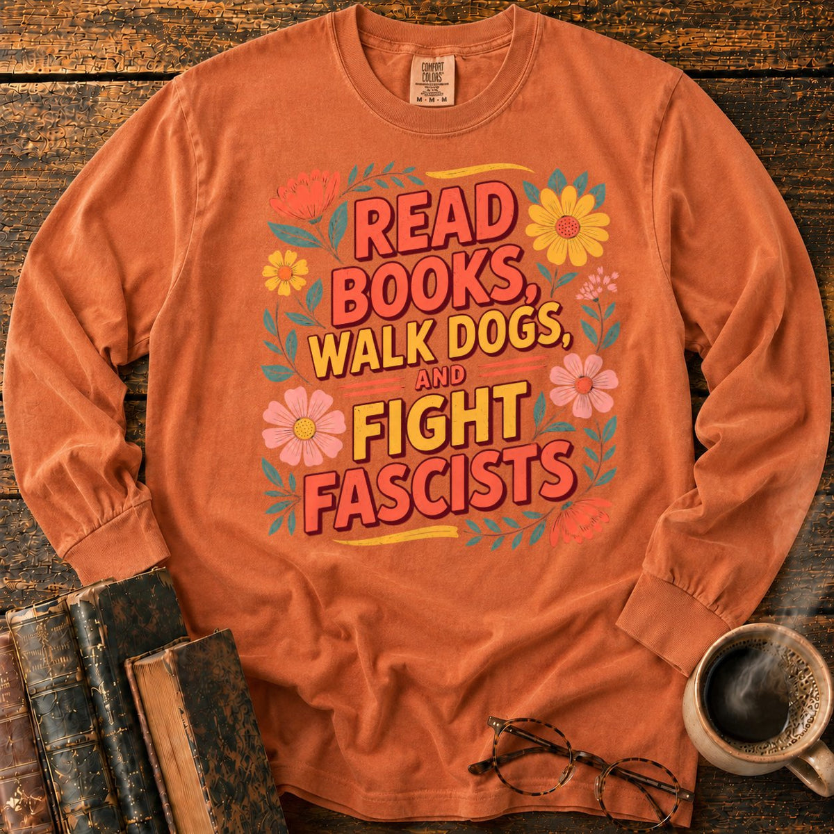 Retro Floral Slogan LS T-Shirt in Yam – BooksThreads