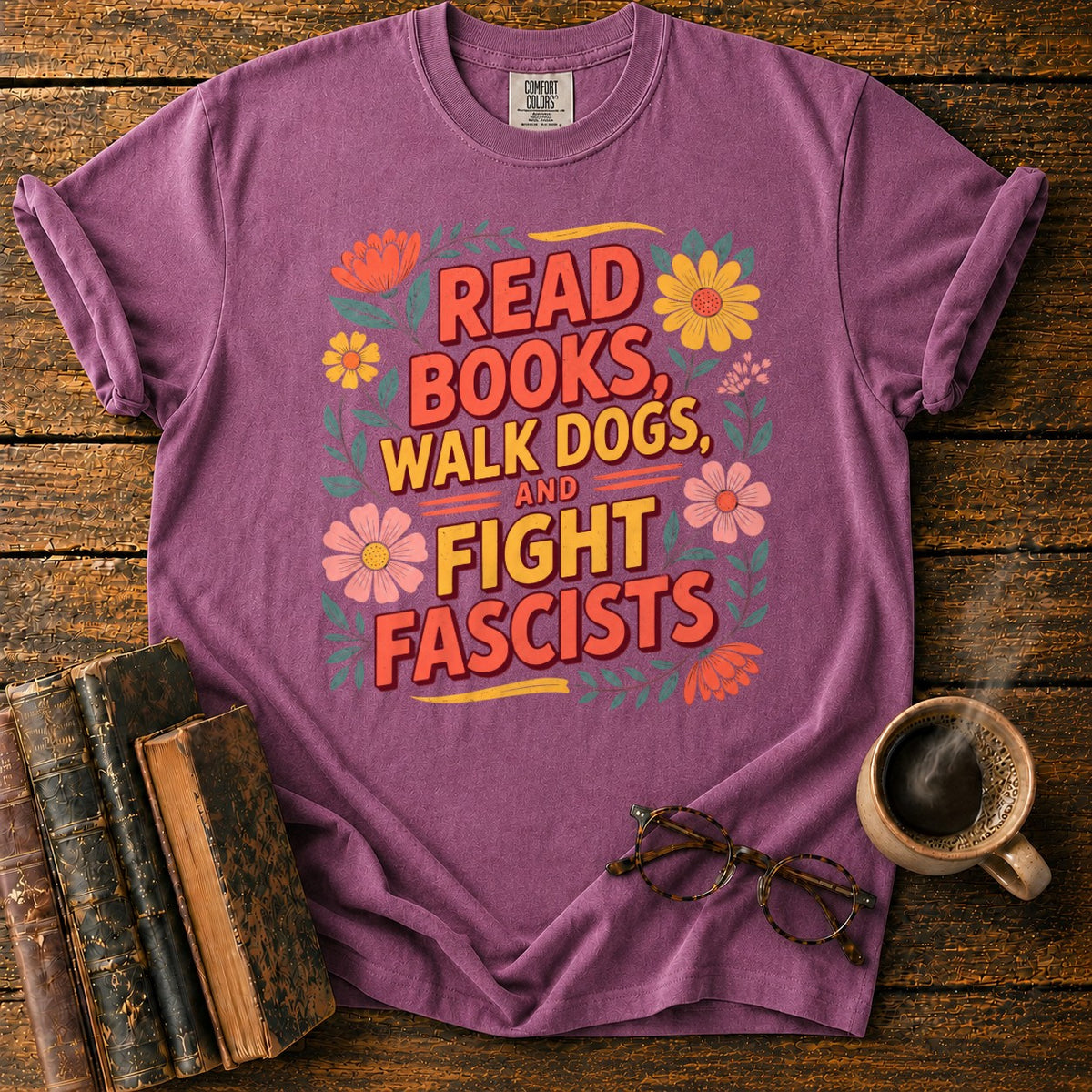 Retro Floral Slogan T-Shirt in Berry – BooksThreads
