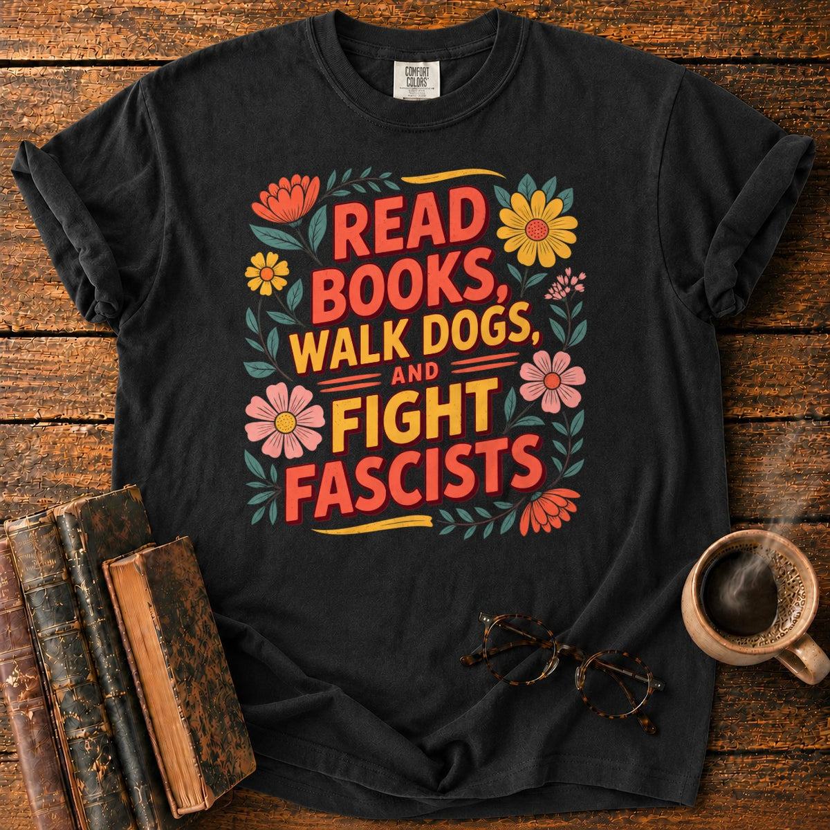 Retro Floral Slogan T-Shirt in Black – BooksThreads
