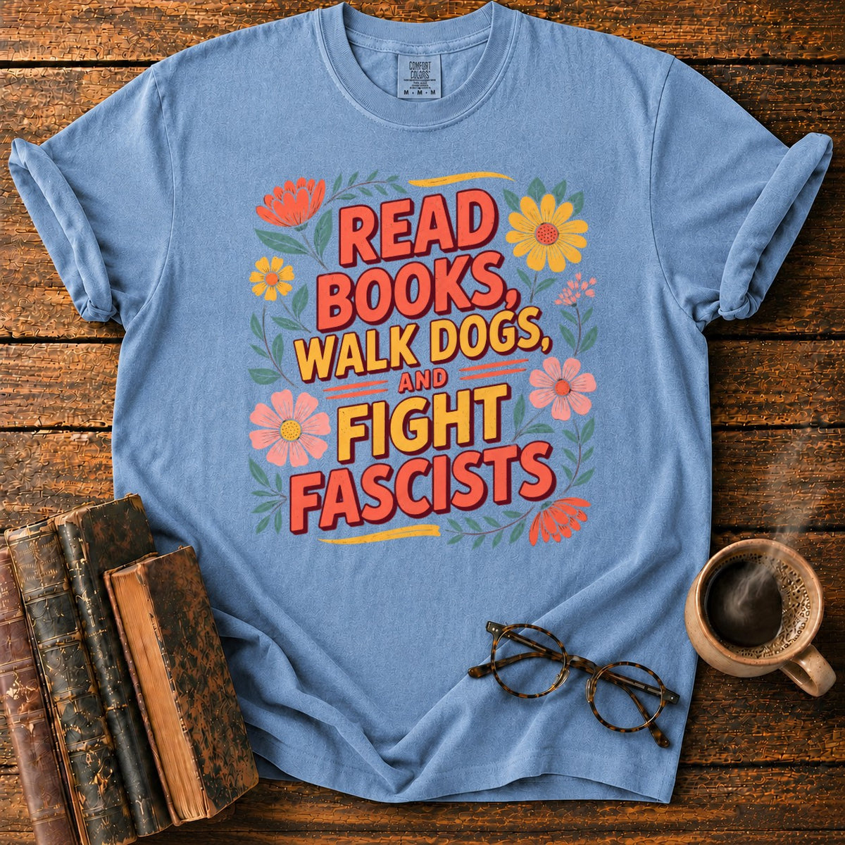Retro Floral Slogan T-Shirt in Blue Jean – BooksThreads