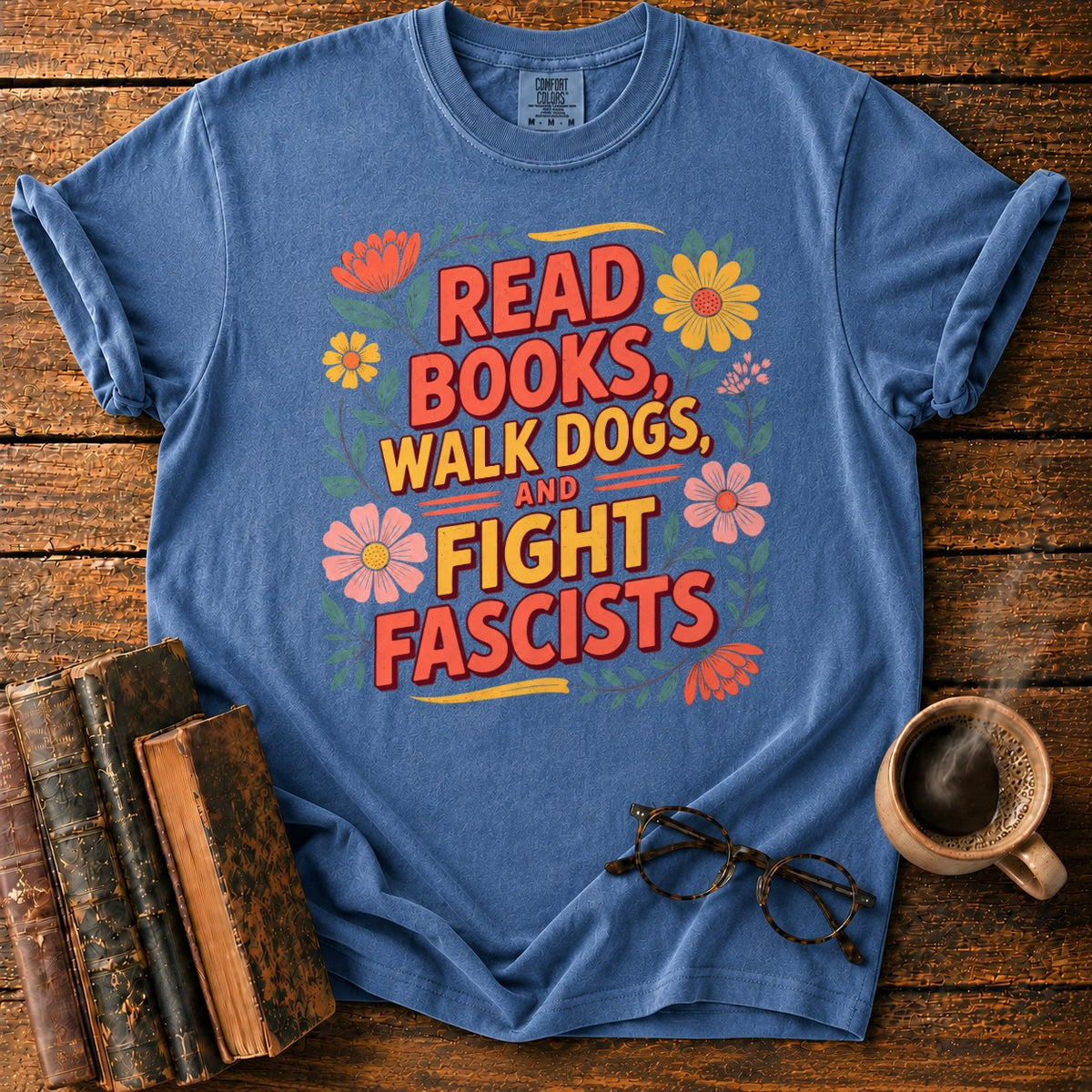 Retro Floral Slogan T-Shirt in Denim – BooksThreads