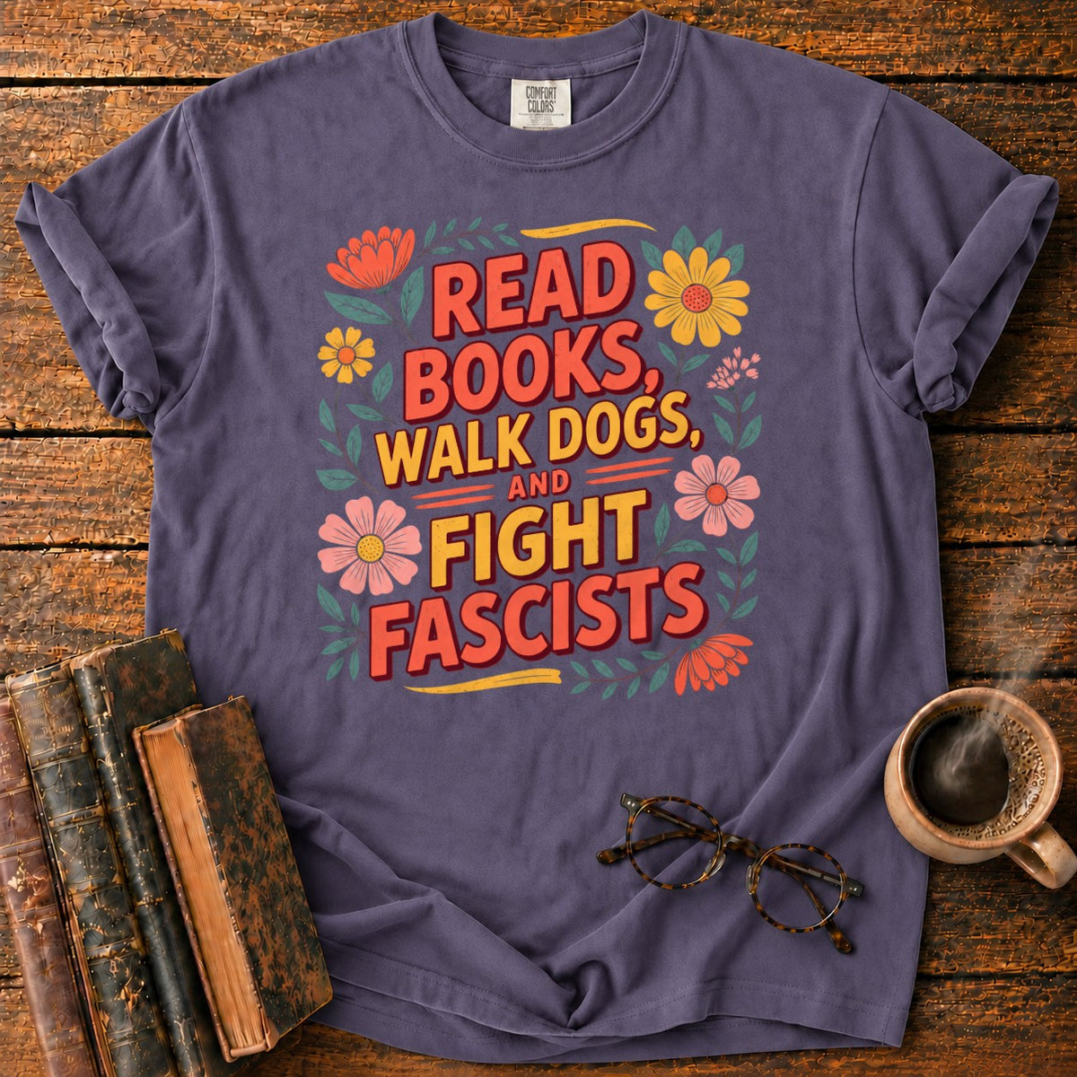 Retro Floral Slogan T-Shirt in Grape – BooksThreads