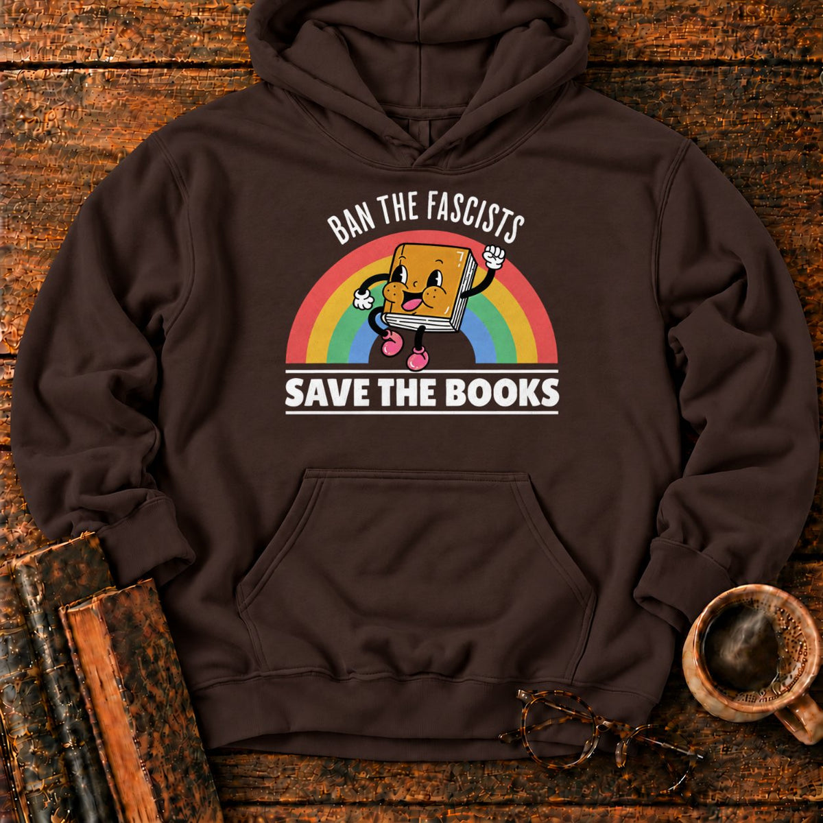 Retro Rainbow Book Character Hoodie in Dark Chocolate – BooksThreads