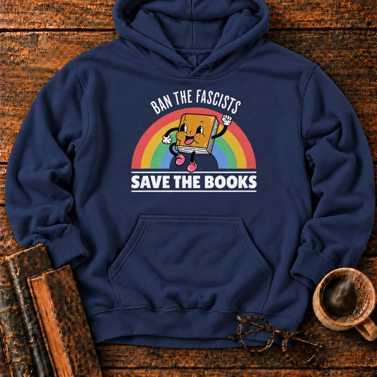 Retro Rainbow Book Character Hoodie in Navy – BooksThreads