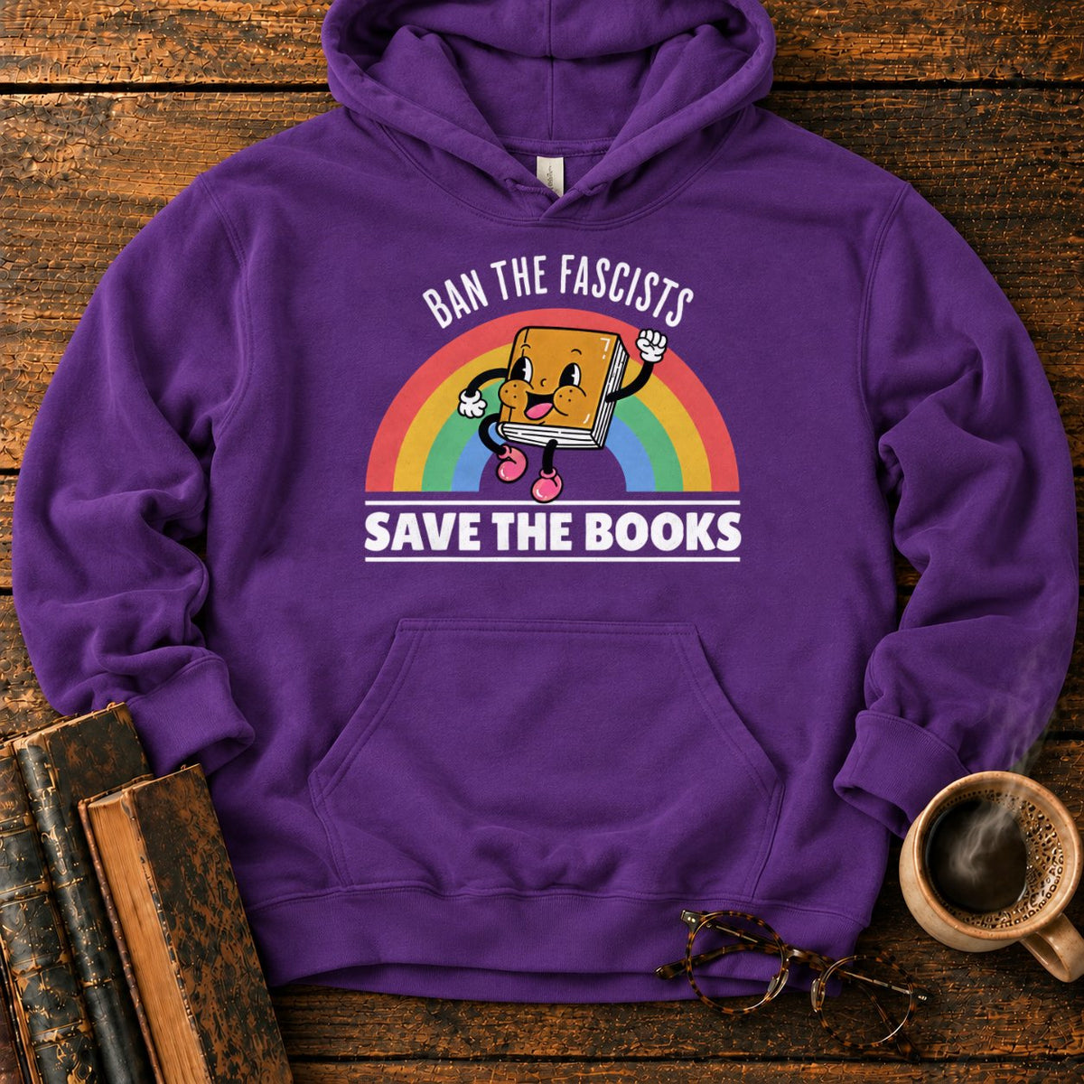Retro Rainbow Book Character Hoodie in Purple – BooksThreads