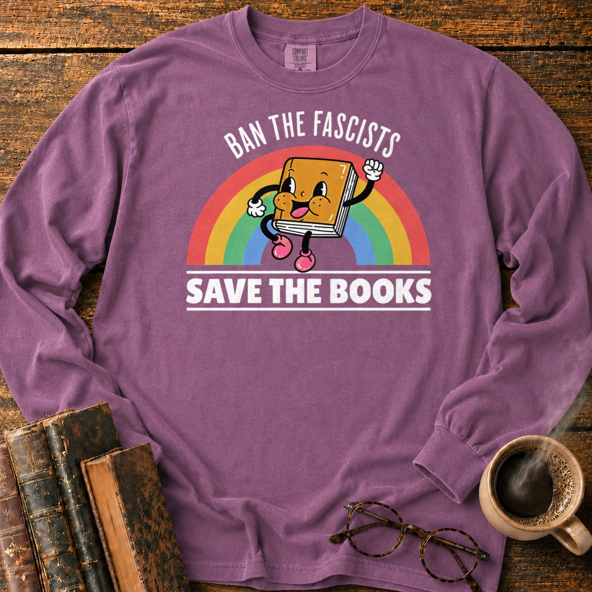 Retro Rainbow Book Character LS T-Shirt in Berry – BooksThreads