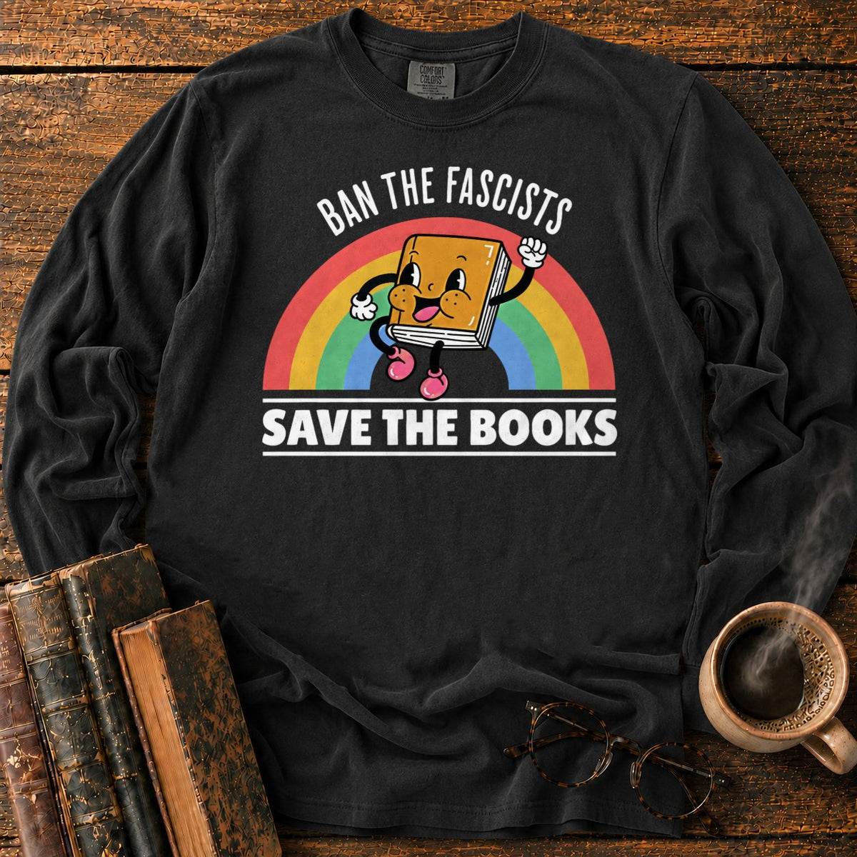 Retro Rainbow Book Character LS T-Shirt in Black – BooksThreads