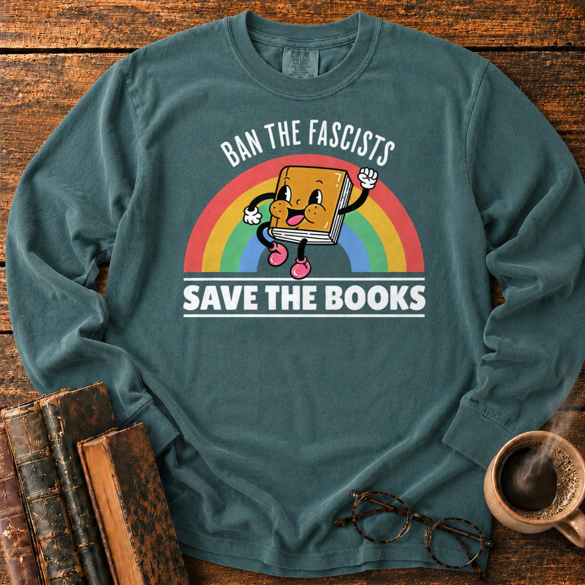 Retro Rainbow Book Character LS T-Shirt in Blue Spruce – BooksThreads