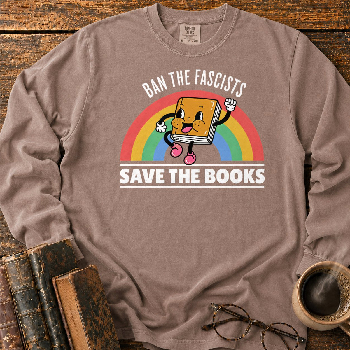 Retro Rainbow Book Character LS T-Shirt in Espresso – BooksThreads