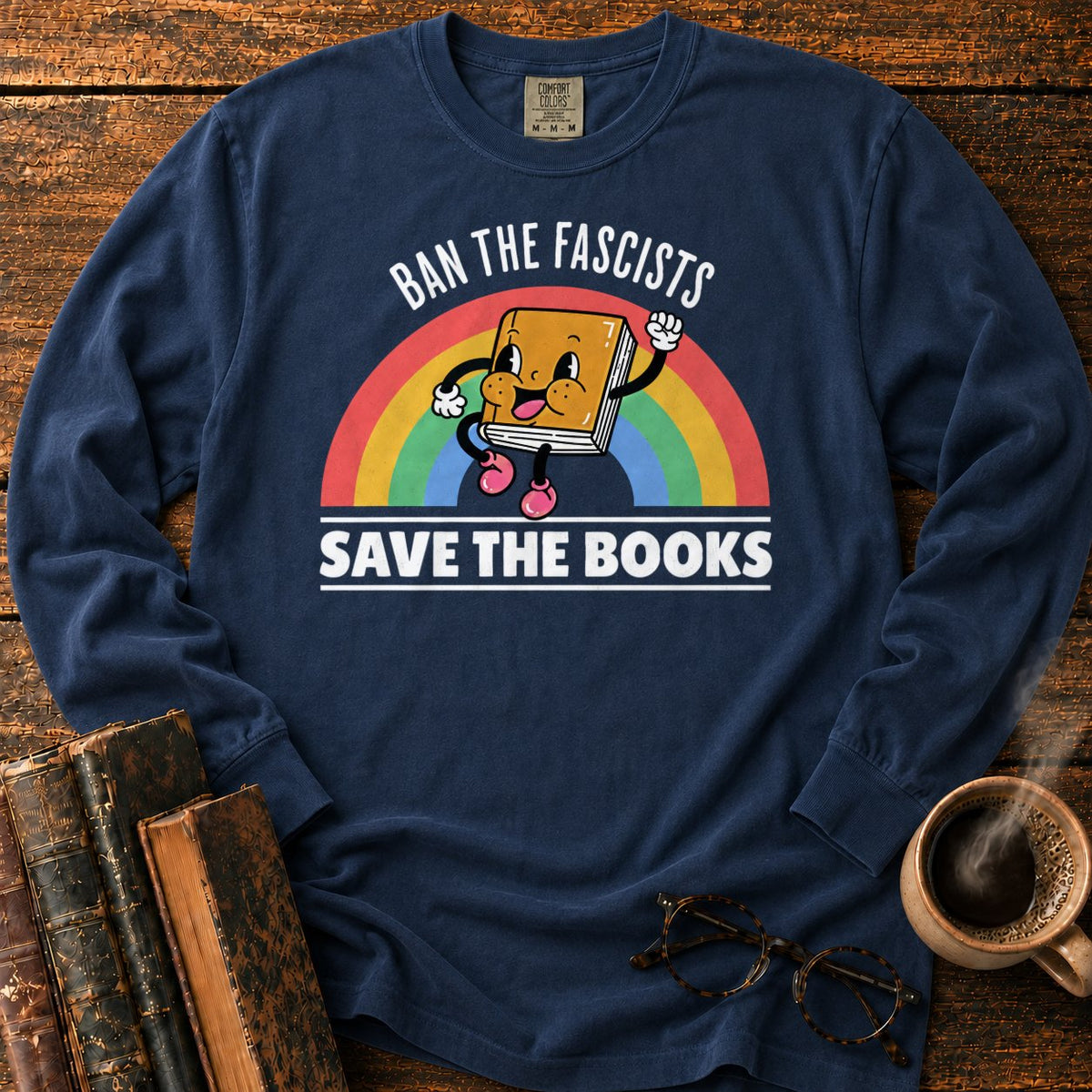 Retro Rainbow Book Character LS T-Shirt in Midnight – BooksThreads