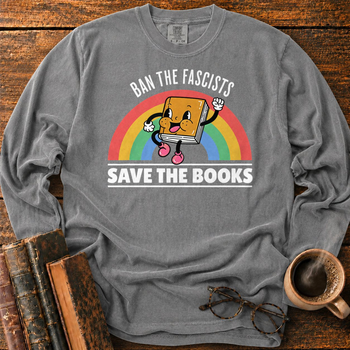 Retro Rainbow Book Character LS T-Shirt in Pepper – BooksThreads