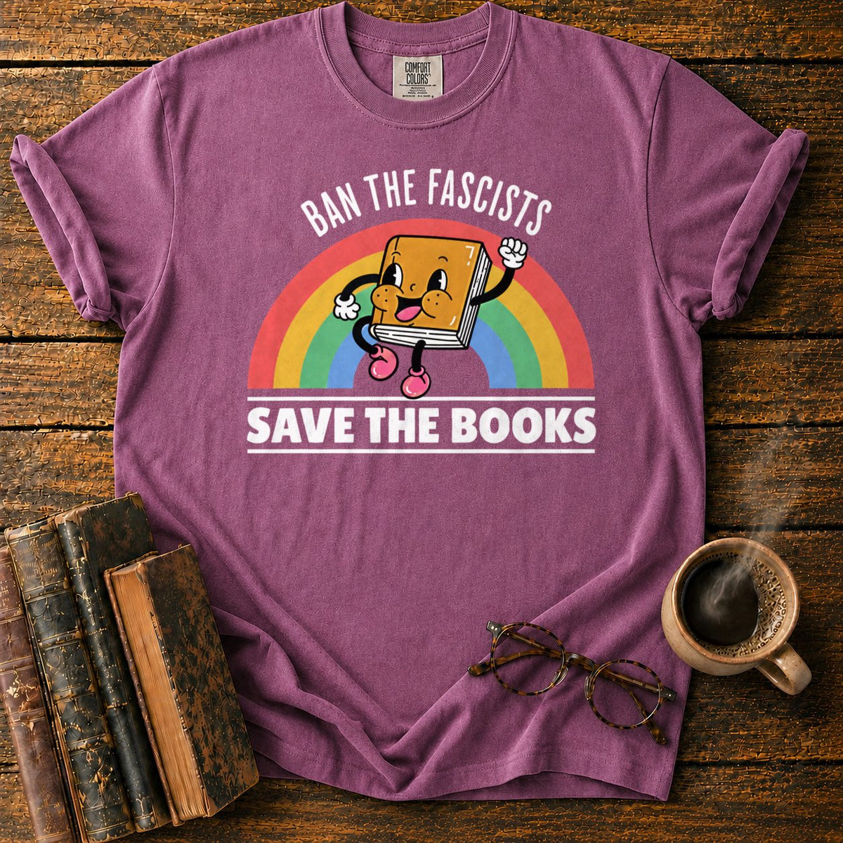 Retro Rainbow Book Character T-Shirt in Berry – BooksThreads