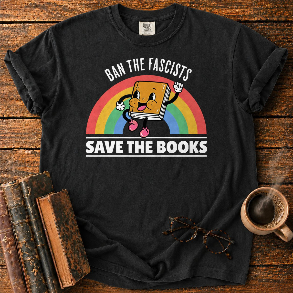 Retro Rainbow Book Character T-Shirt in Black – BooksThreads