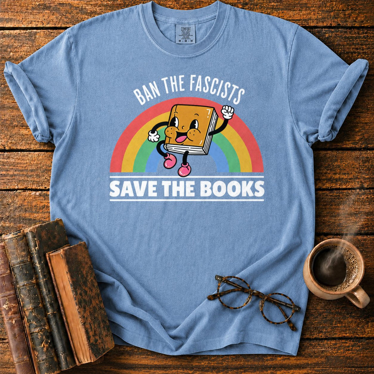 Retro Rainbow Book Character T-Shirt in Blue Jean – BooksThreads