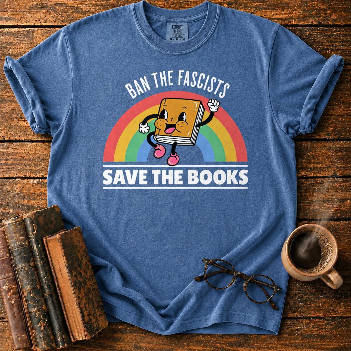 Retro Rainbow Book Character T-Shirt in Denim – BooksThreads