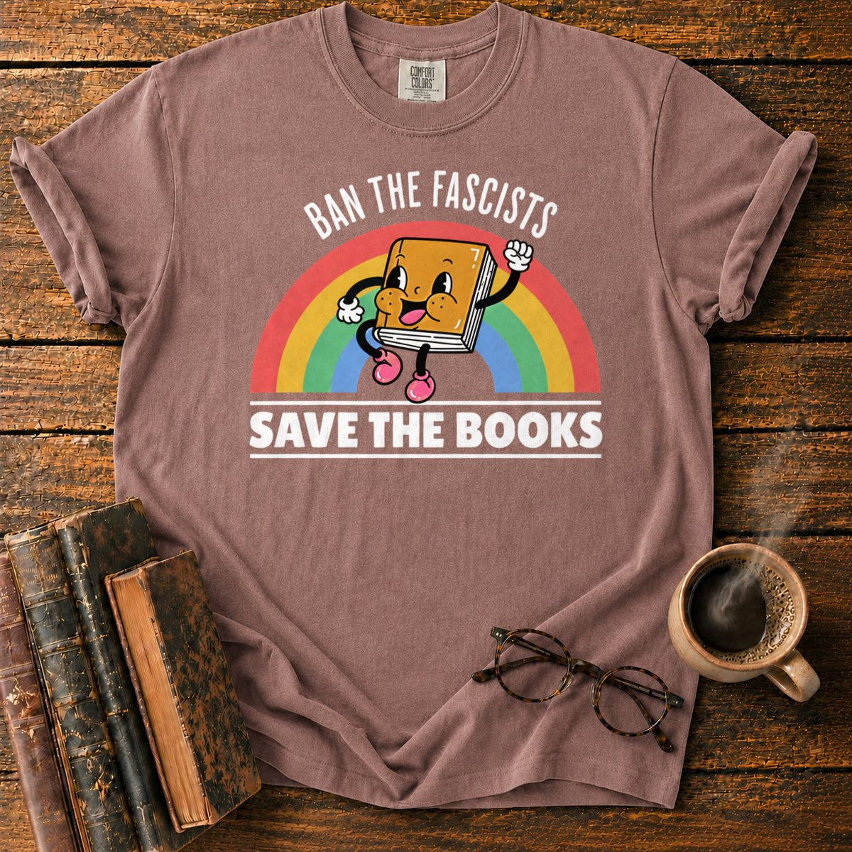 Retro Rainbow Book Character T-Shirt in Espresso – BooksThreads