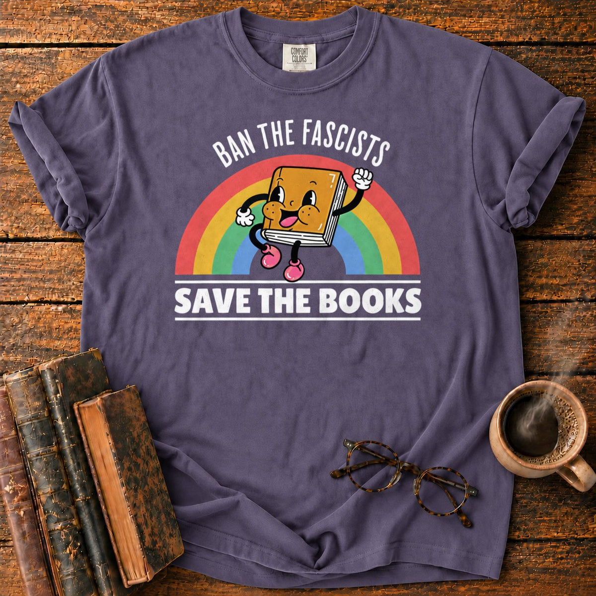 Retro Rainbow Book Character T-Shirt in Grape – BooksThreads
