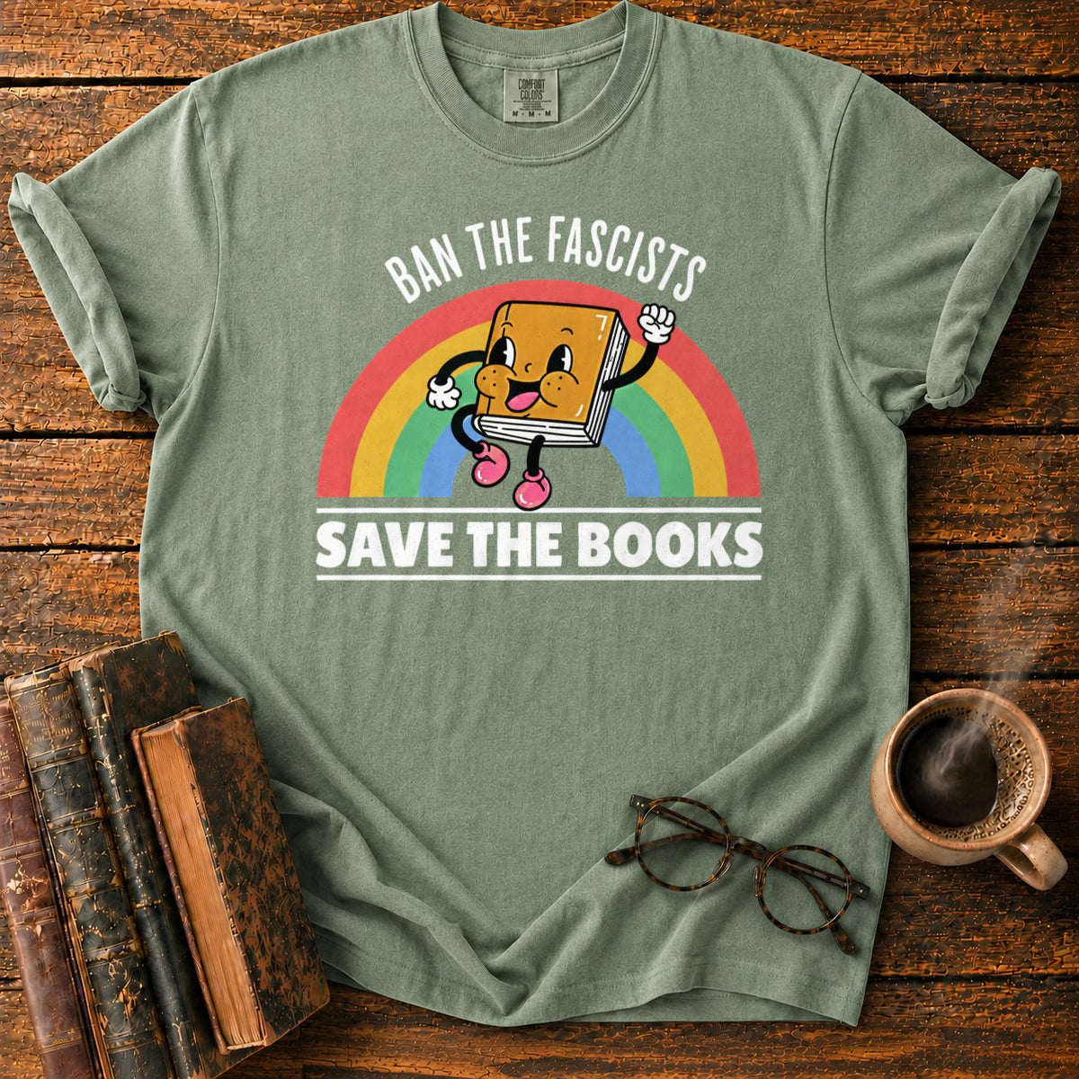 Retro Rainbow Book Character T-Shirt in Moss – BooksThreads