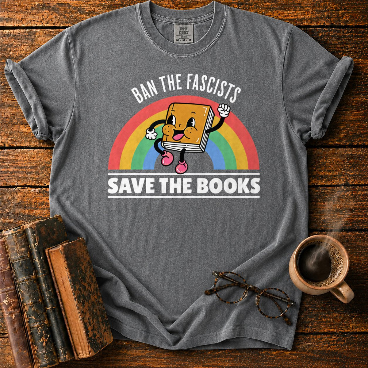 Retro Rainbow Book Character T-Shirt in Pepper – BooksThreads