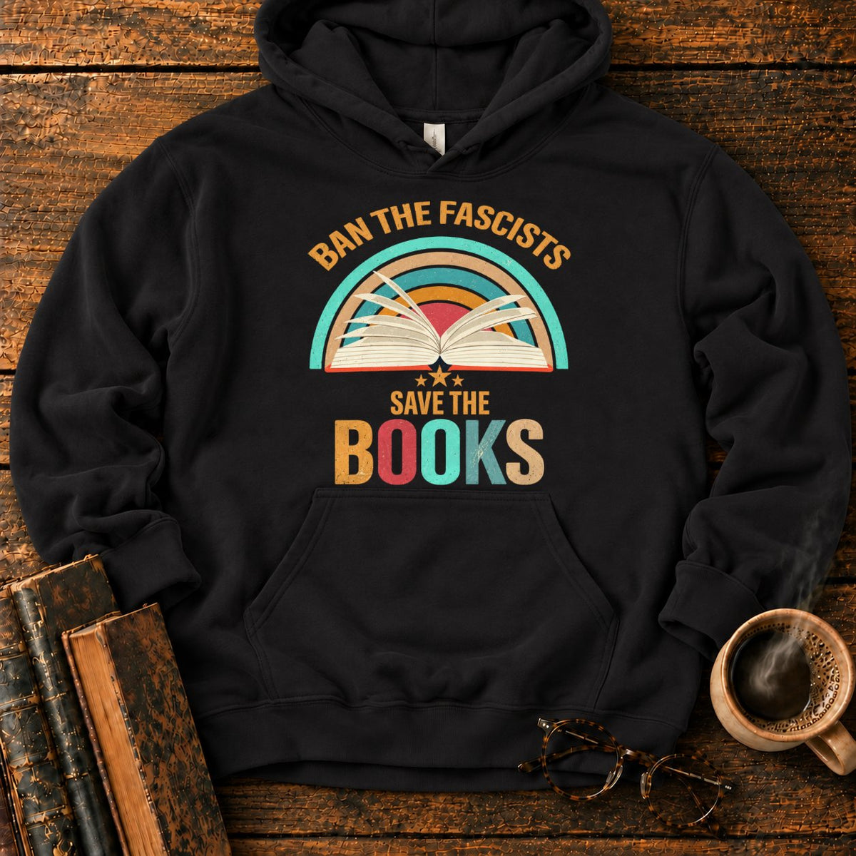 Retro Rainbow Book With Stars Hoodie in Black – BooksThreads