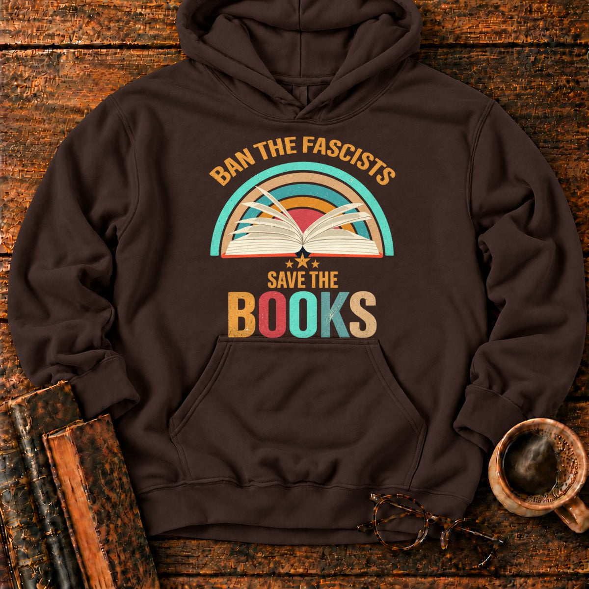 Retro Rainbow Book With Stars Hoodie in Dark Chocolate – BooksThreads