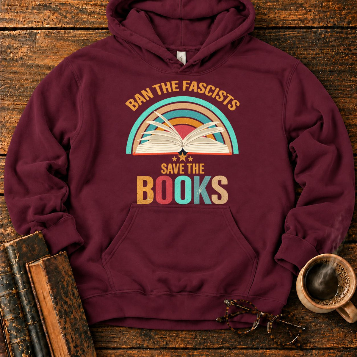 Retro Rainbow Book With Stars Hoodie in Maroon – BooksThreads
