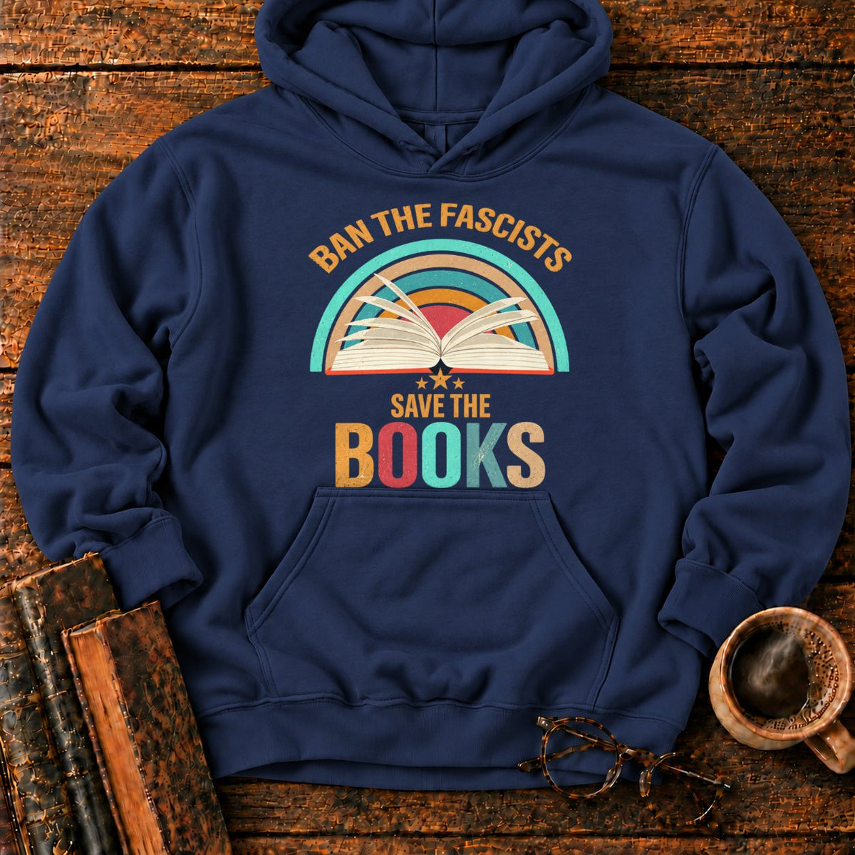 Retro Rainbow Book With Stars Hoodie in Navy – BooksThreads