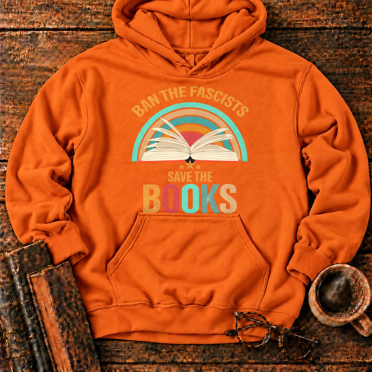 Retro Rainbow Book With Stars Hoodie in Orange – BooksThreads