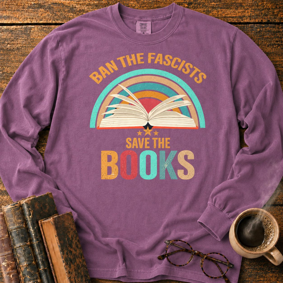 Retro Rainbow Book With Stars LS T-Shirt in Berry – BooksThreads