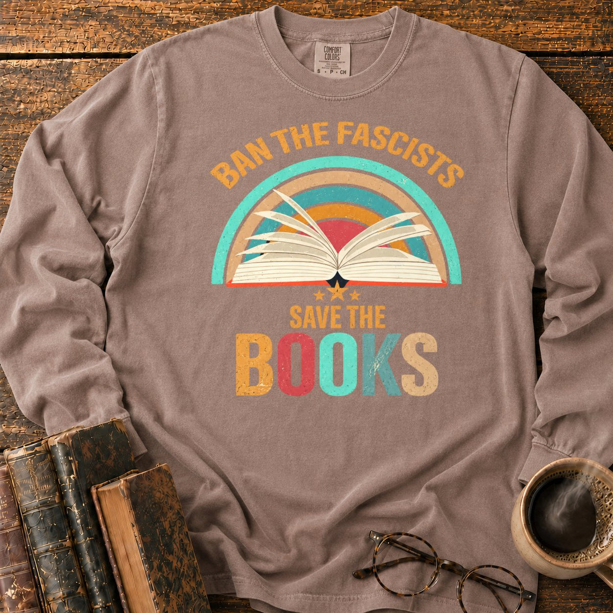 Retro Rainbow Book With Stars LS T-Shirt in Espresso – BooksThreads
