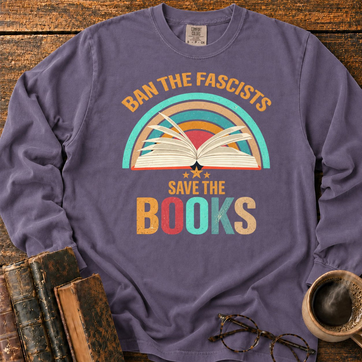Retro Rainbow Book With Stars LS T-Shirt in Grape – BooksThreads